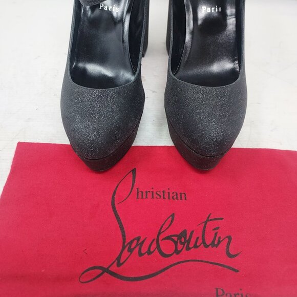 Christian Louboutin Movida Jane Black Glitter Platform Heel Shoe - Picture 9 of 13